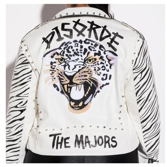 Miz Major Discorde: Zebra Winter White Moto Jacket XL - Picture 4 of 9